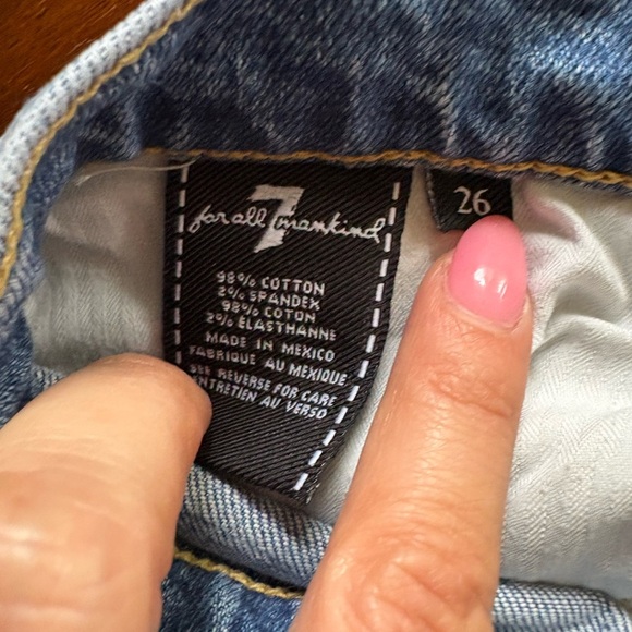 7 For All Mankind Edie High-Rise Patchwork Straight Ankle blue jeans sz 26 - Picture 6 of 13
